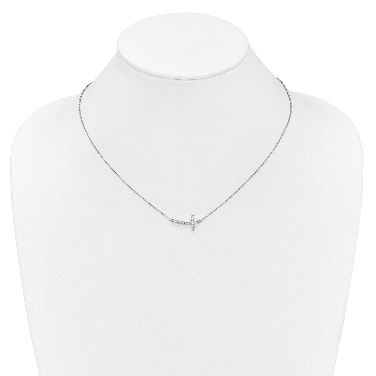 14k White Gold Diamond Sideways Cross 18in Necklace-PM4691-010-WA