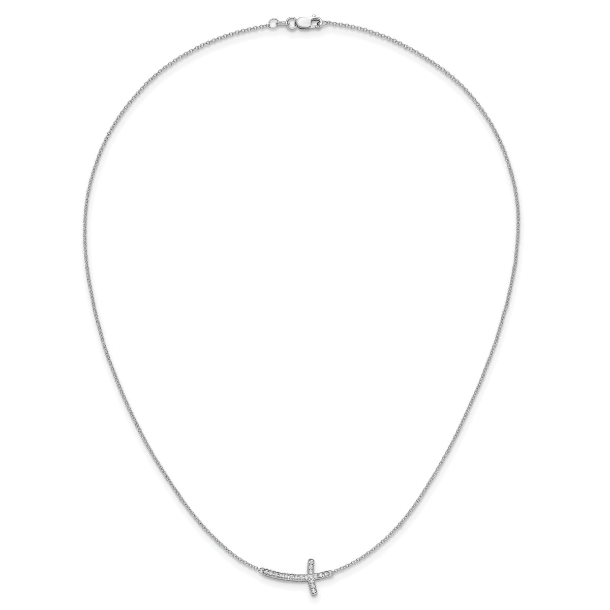 14k White Gold Diamond Sideways Cross 18in Necklace-PM4691-010-WA
