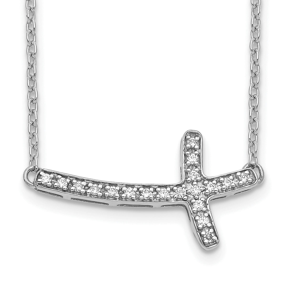 14k White Gold Diamond Sideways Cross 18in Necklace-PM4691-010-WA