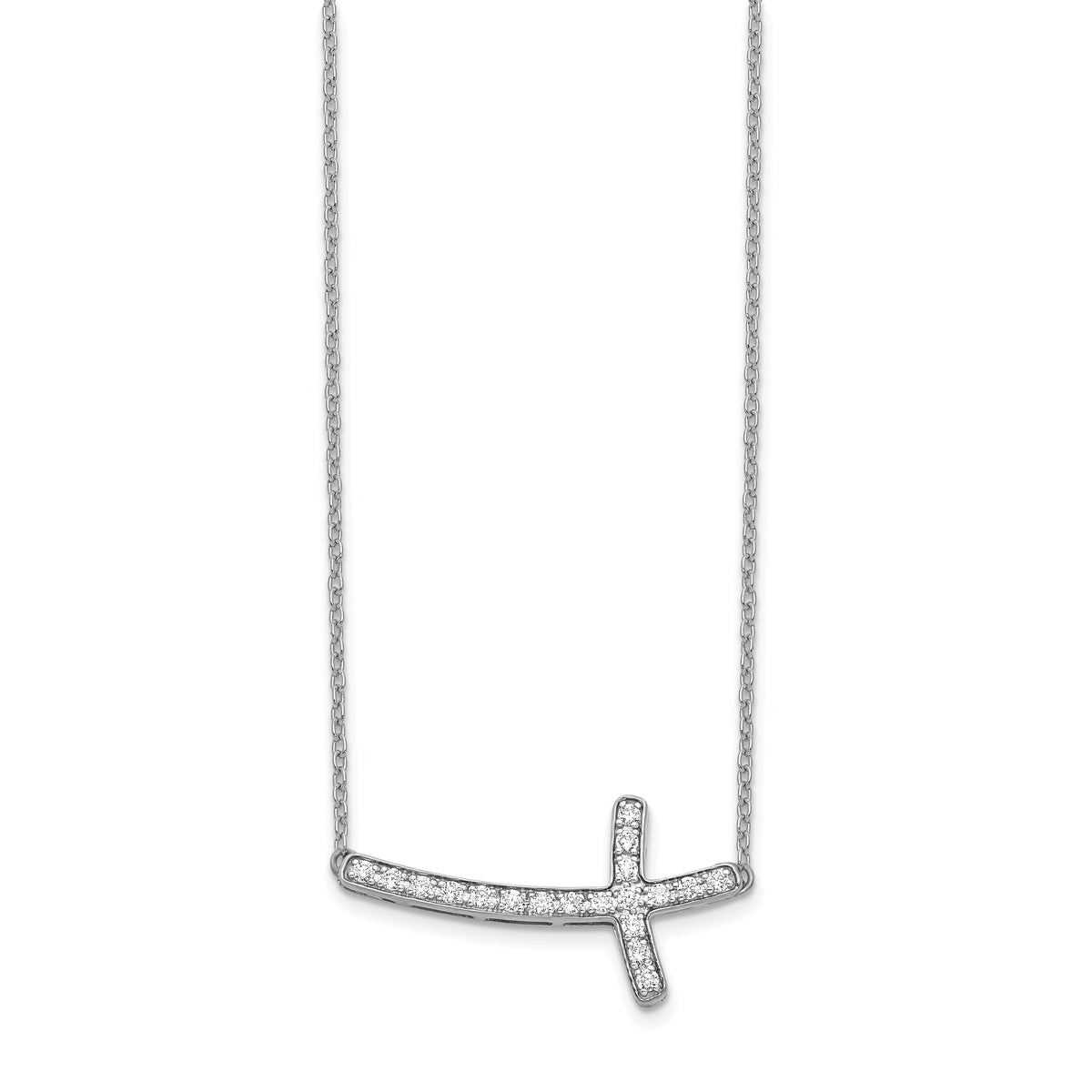 14k White Gold Diamond Sideways Cross 18in Necklace-PM4691-025-WA