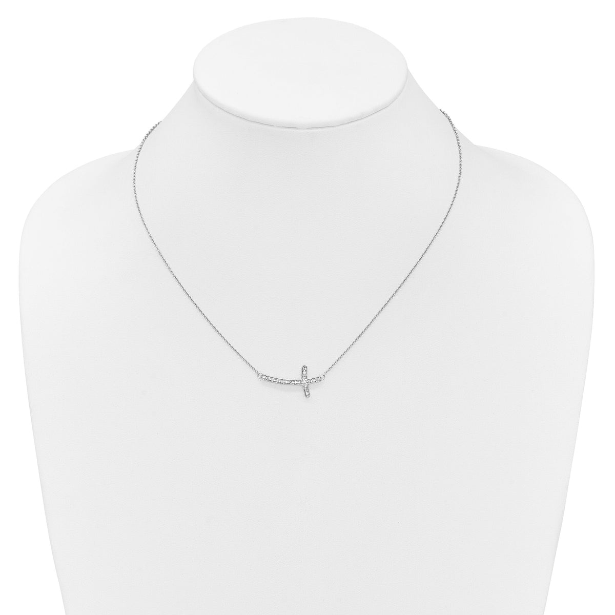 14k White Gold Diamond Sideways Cross 18in Necklace-PM4691-025-WA