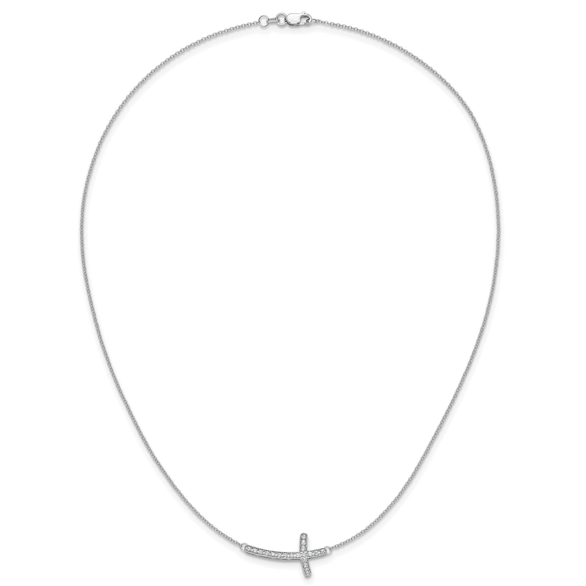 14k White Gold Diamond Sideways Cross 18in Necklace-PM4691-025-WA