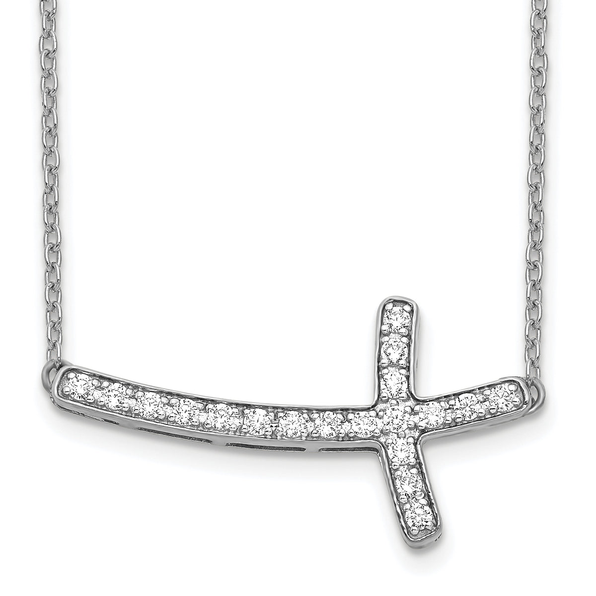 14k White Gold Diamond Sideways Cross 18in Necklace-PM4691-025-WA