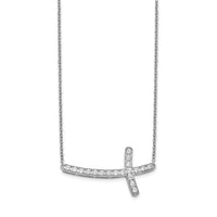 14k White Gold Diamond Sideways Cross 18in Necklace-PM4691-050-WA