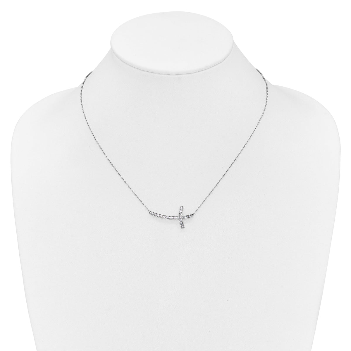 14k White Gold Diamond Sideways Cross 18in Necklace-PM4691-050-WA