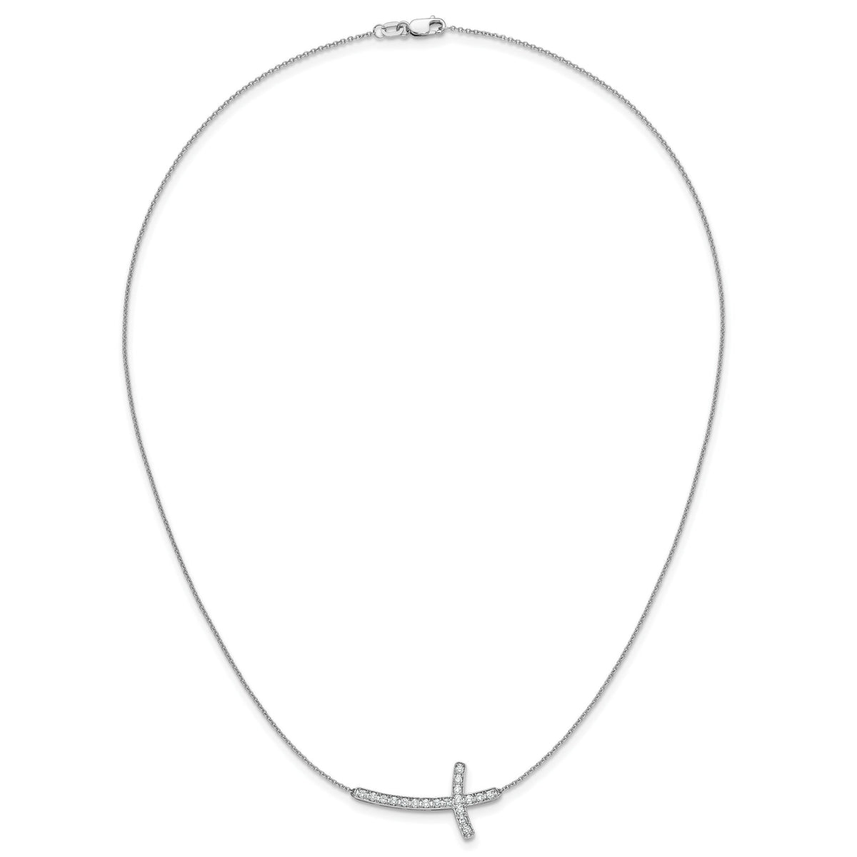 14k White Gold Diamond Sideways Cross 18in Necklace-PM4691-050-WA