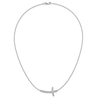 14k White Gold Diamond Sideways Cross 18in Necklace-PM4691-050-WA