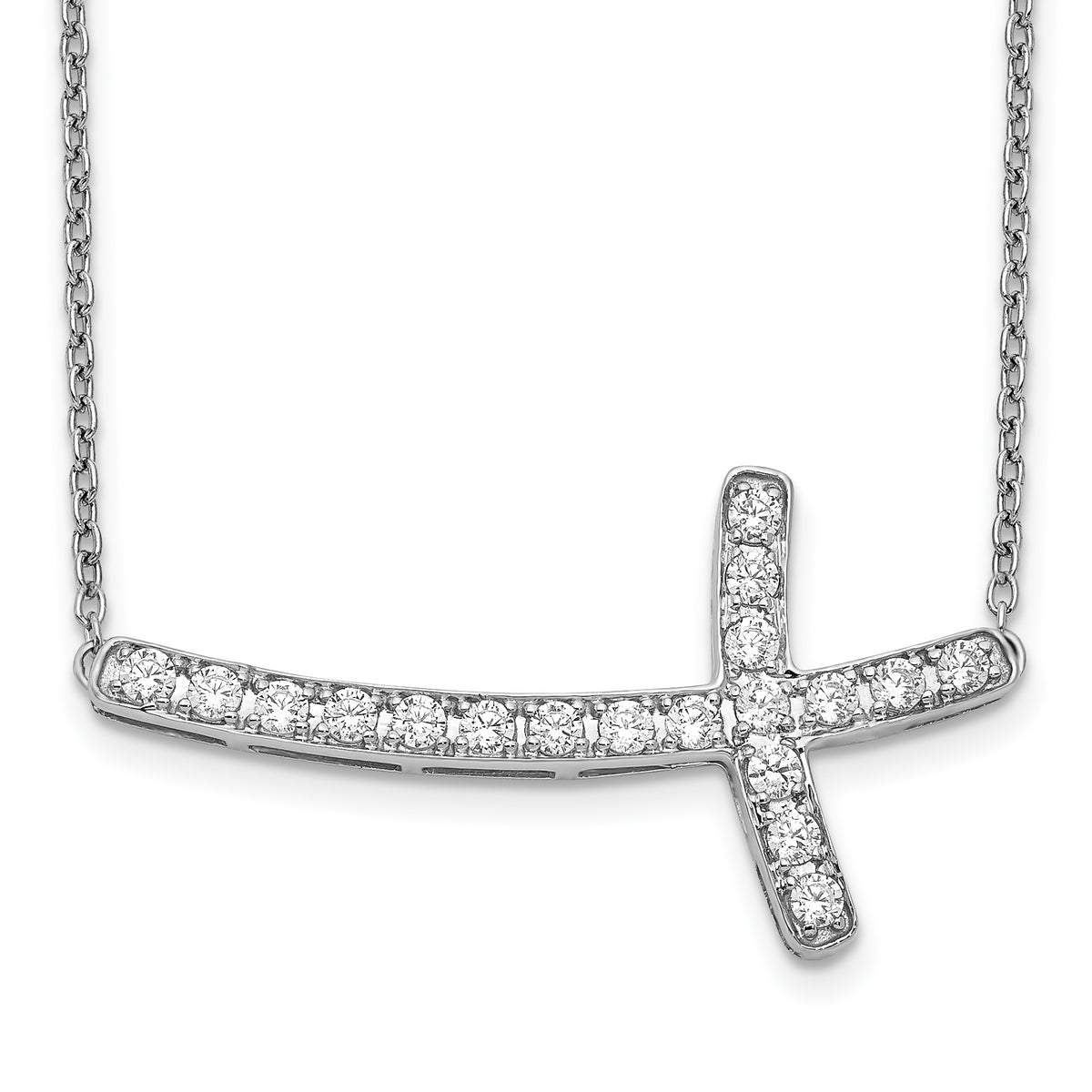 14k White Gold Diamond Sideways Cross 18in Necklace-PM4691-050-WA