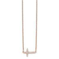 14k Rose Gold Diamond Sideways Cross 18in Necklace-PM4692-016-RA