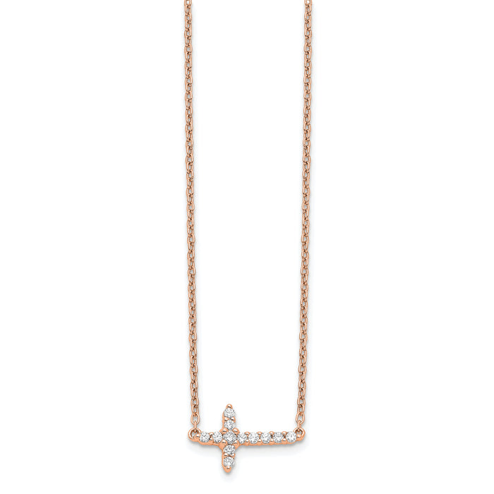 14k Rose Gold Diamond Sideways Cross 18in Necklace-PM4692-016-RA