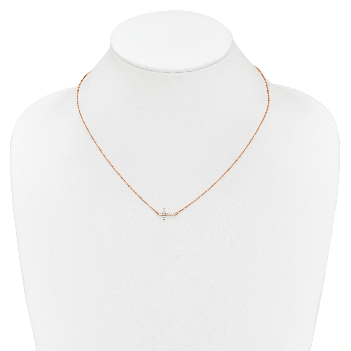 14k Rose Gold Diamond Sideways Cross 18in Necklace-PM4692-016-RA