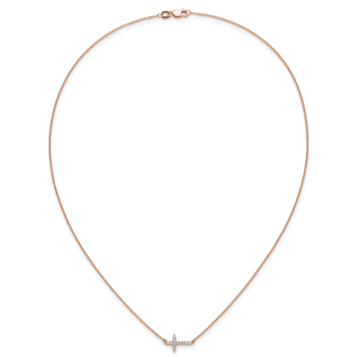 14k Rose Gold Diamond Sideways Cross 18in Necklace-PM4692-016-RA
