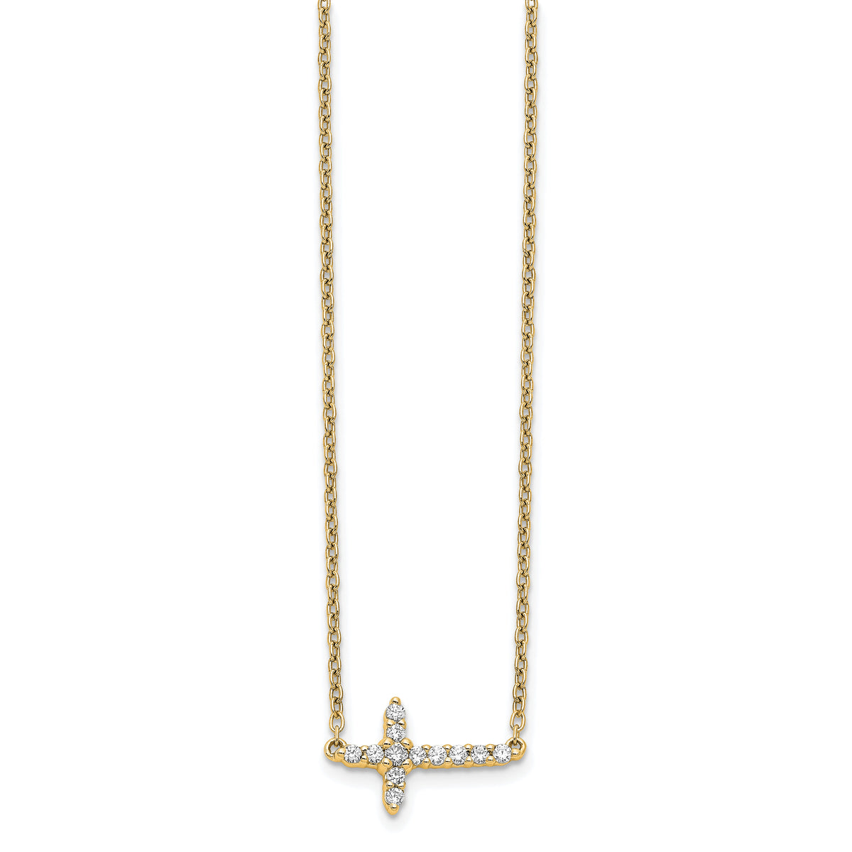14k Diamond Sideways Cross 18in Necklace-PM4692-016-YA