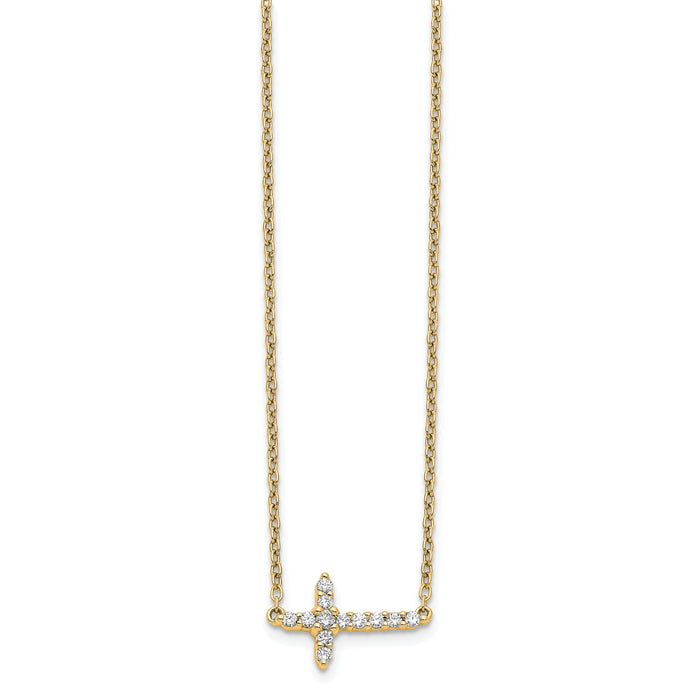 14k Diamond Sideways Cross 18in Necklace-PM4692-016-YA
