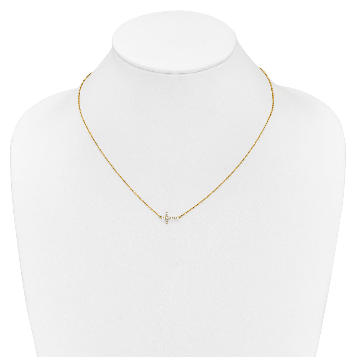 14k Diamond Sideways Cross 18in Necklace-PM4692-016-YA
