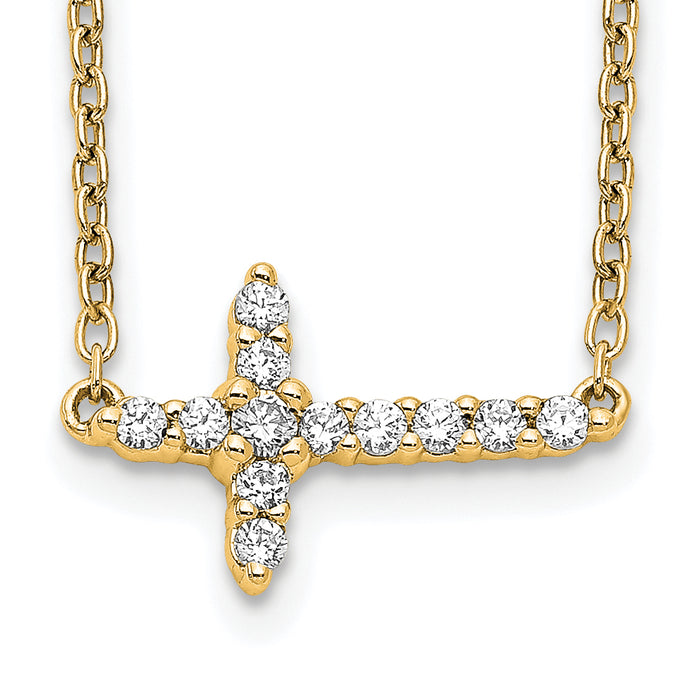 14k Diamond Sideways Cross 18in Necklace-PM4692-016-YA