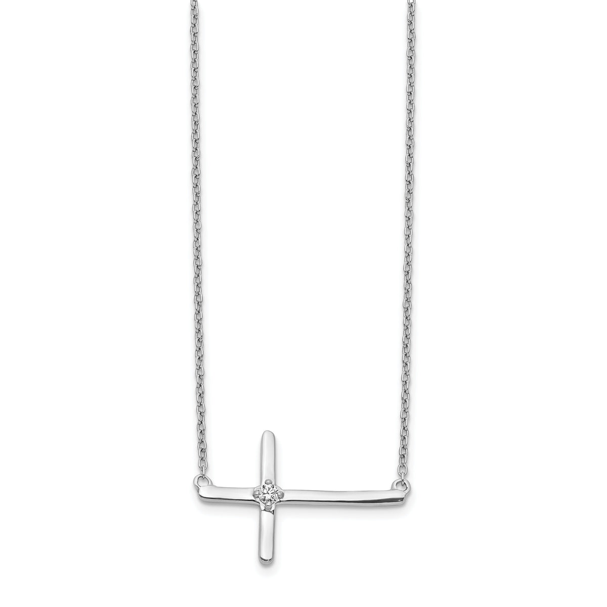 14k White Gold Diamond Sideways Cross 18in Necklace-PM4693-005-WA
