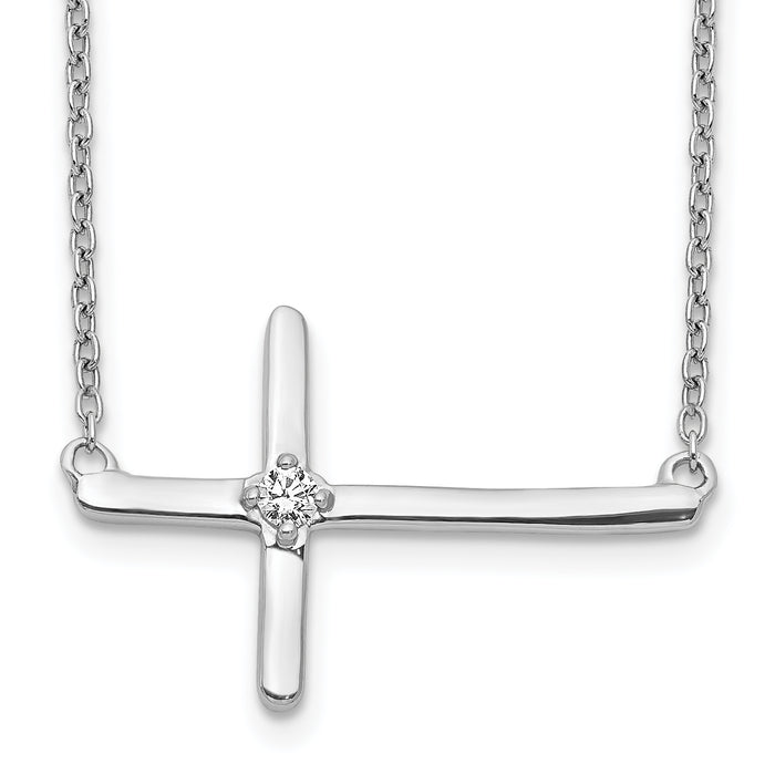 14k White Gold Diamond Sideways Cross 18in Necklace-PM4693-005-WA