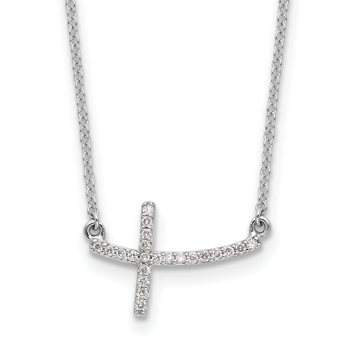 14k White Gold Diamond Sideways Cross 18 in. Necklace-PM4694-010-WA