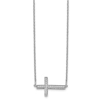 14k White Gold Diamond Sideways Cross 18in Necklace-PM4695-016-WA