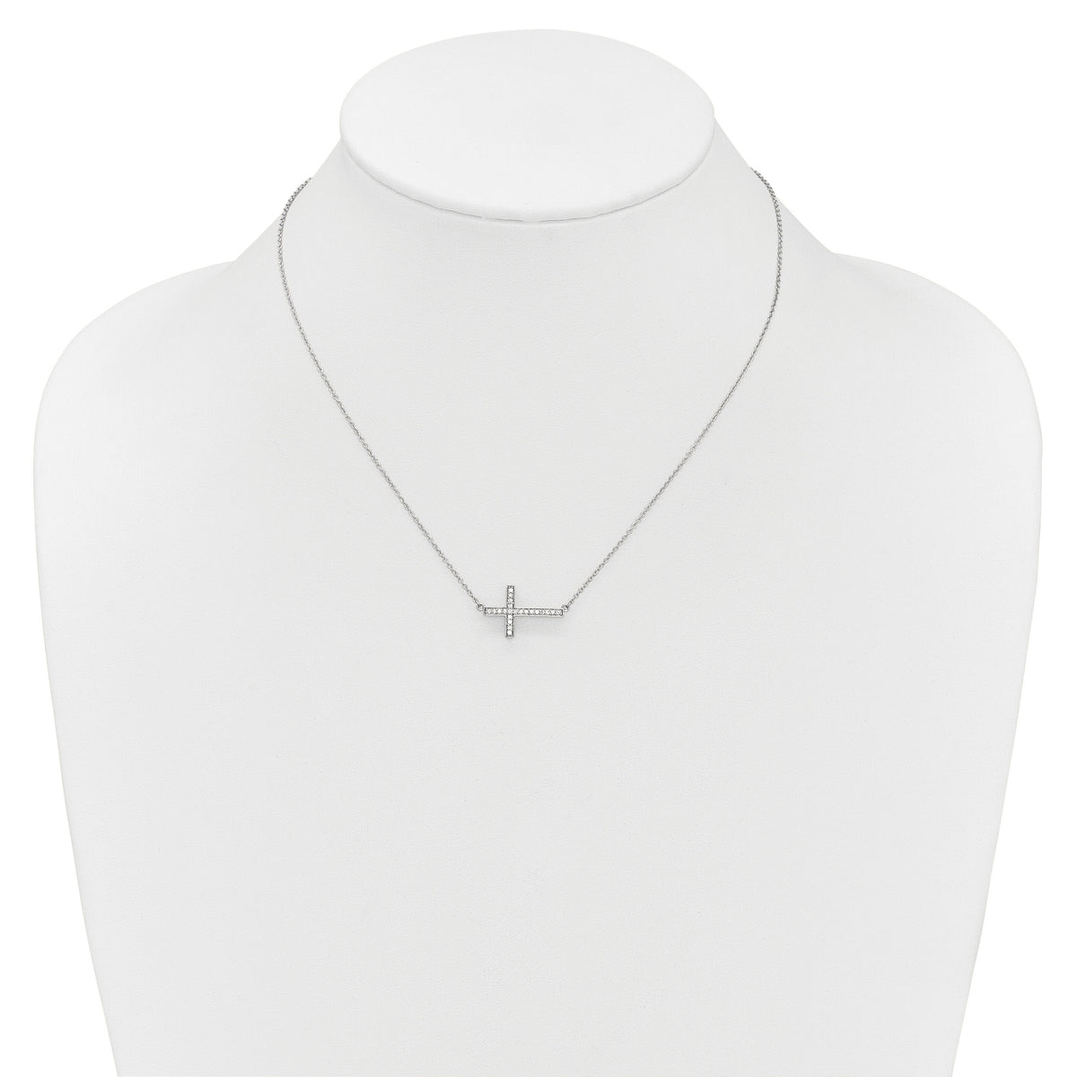 14k White Gold Diamond Sideways Cross 18in Necklace-PM4695-016-WA