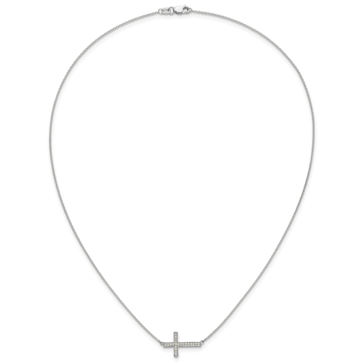 14k White Gold Diamond Sideways Cross 18in Necklace-PM4695-016-WA