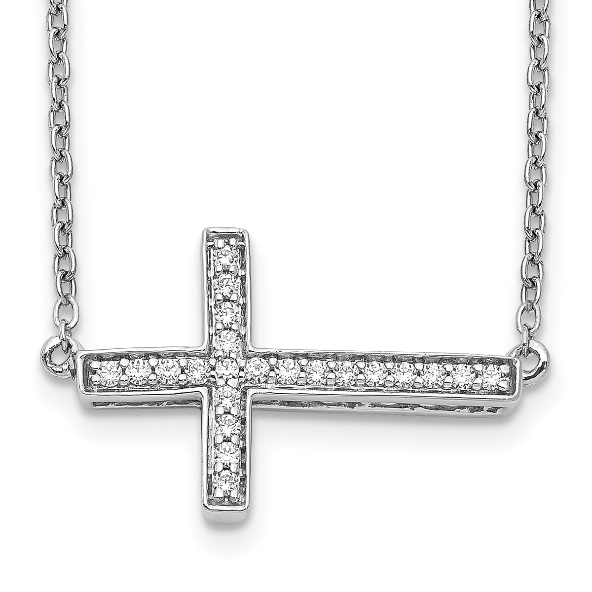 14k White Gold Diamond Sideways Cross 18in Necklace-PM4695-016-WA