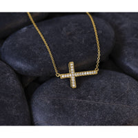 14k Diamond Sideways Cross 18in Necklace-PM4695-016-YA