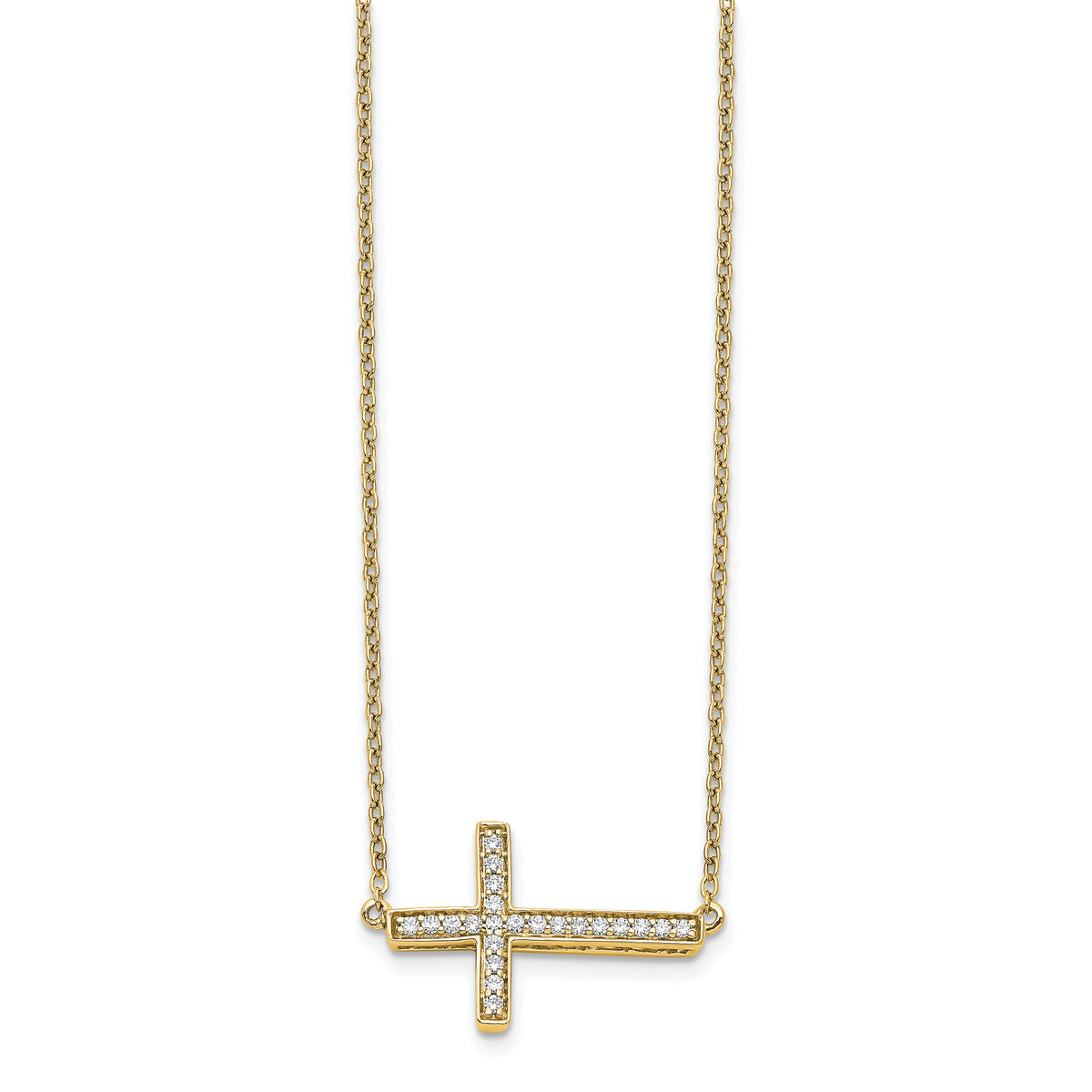 14k Diamond Sideways Cross 18in Necklace-PM4695-016-YA