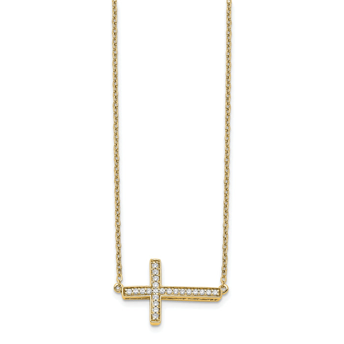 14k Diamond Sideways Cross 18in Necklace-PM4695-016-YA