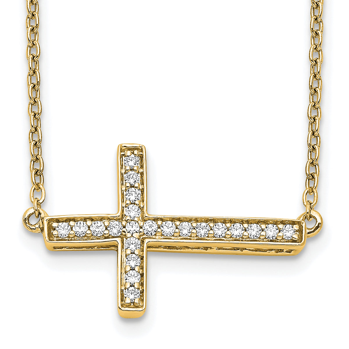 14k Diamond Sideways Cross 18in Necklace-PM4695-016-YA
