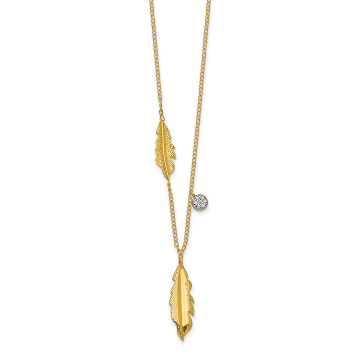 14k Diamond and Feathers 18 inch Necklace-PM4701-003-YA