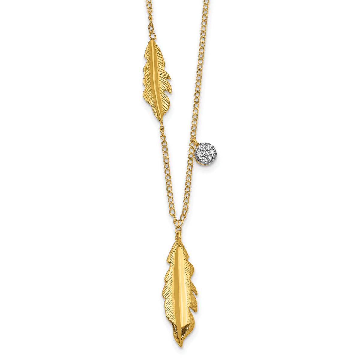 14k Diamond and Feathers 18 inch Necklace-PM4701-003-YA