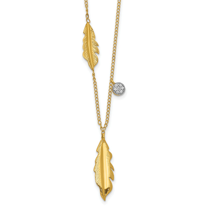 14k Diamond and Feathers 18 inch Necklace-PM4701-003-YA