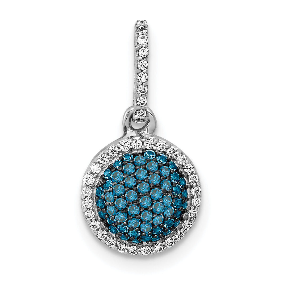 14k White Gold White/Blue Diamond Circle Cluster Pendant-PM4740-BD-020-WA