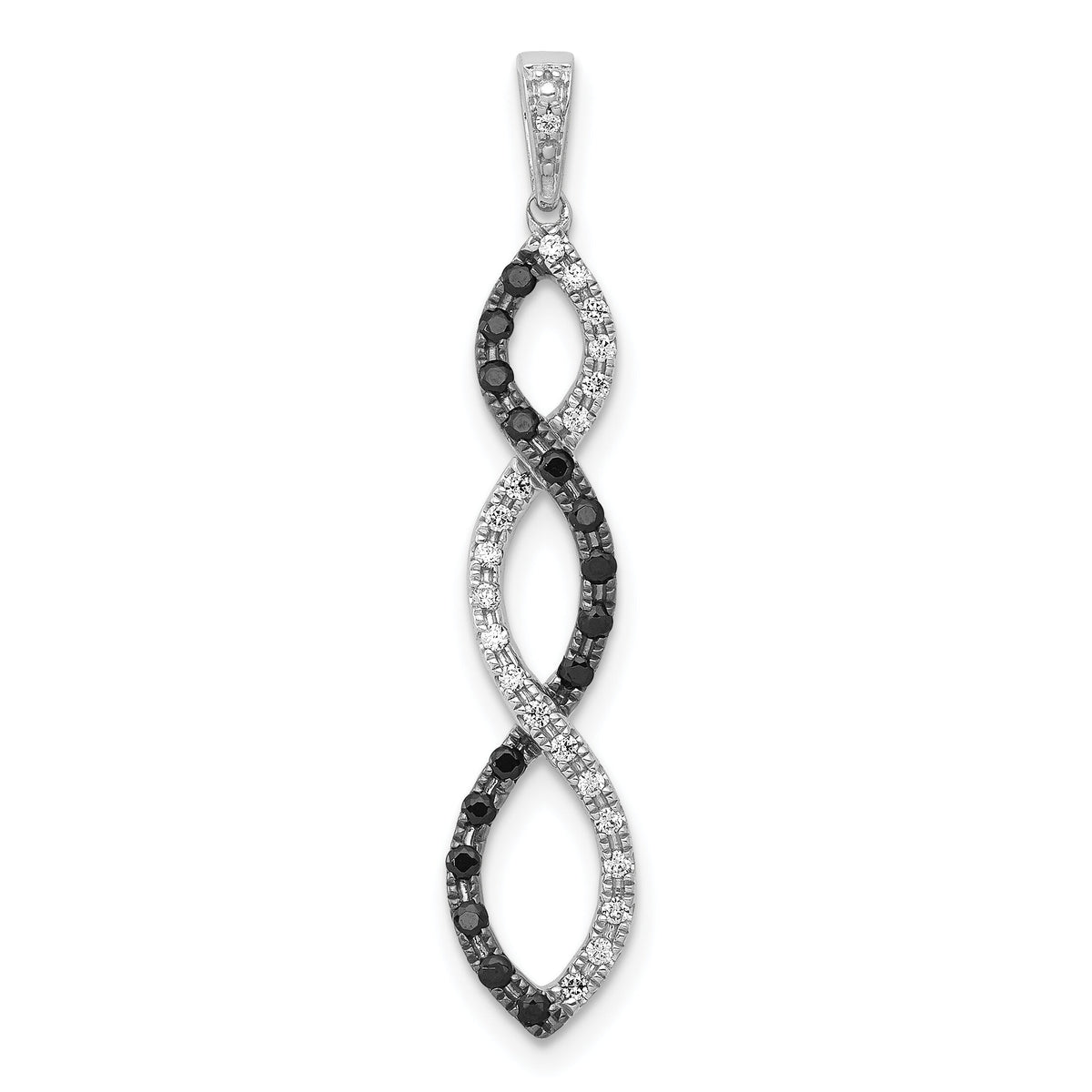 14k White Gold 1/4ct. Black and White Diamond Twisted Pendant-PM4813-BK-025-WA