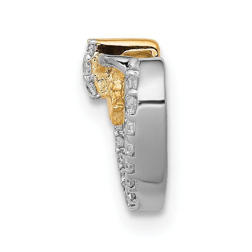 14k White w/ Yellow Rhod Polished 1/10ct. Diamond Heart w/ Bow Chain Slide-PM4858-010-YA