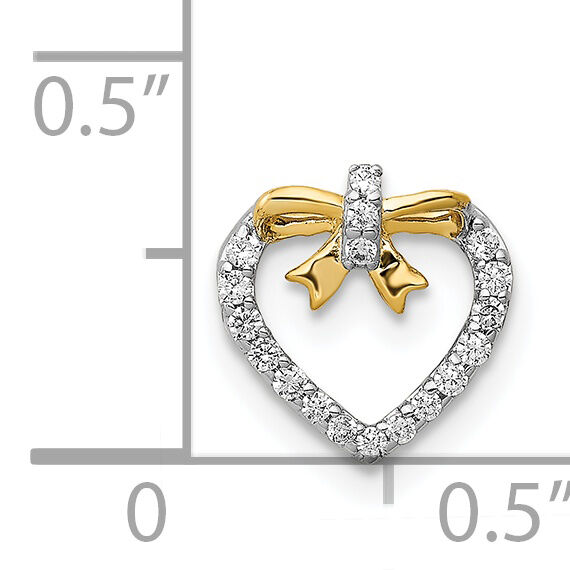 14k White w/ Yellow Rhod Polished 1/10ct. Diamond Heart w/ Bow Chain Slide-PM4858-010-YA