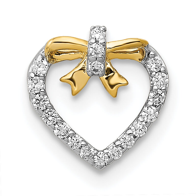 14k White w/ Yellow Rhod Polished 1/10ct. Diamond Heart w/ Bow Chain Slide-PM4858-010-YA
