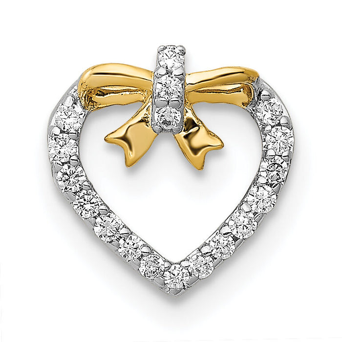 14k White w/ Yellow Rhod Polished 1/10ct. Diamond Heart w/ Bow Chain Slide-PM4858-010-YA