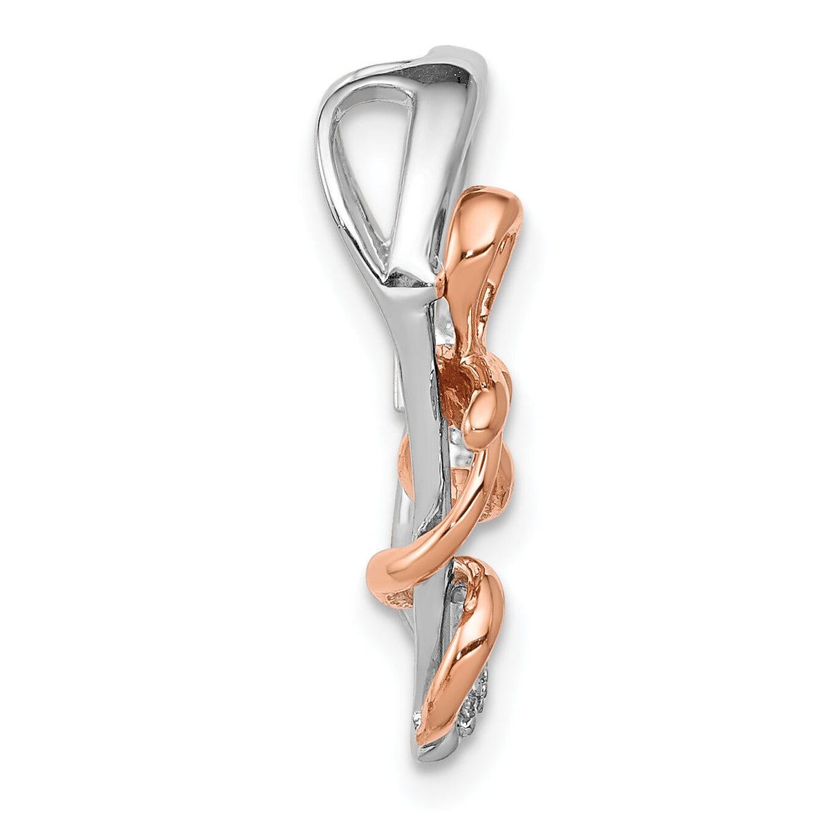 14k White and Rose Gold Diamond Polished Heart w/Bow Chain Slide-PM4898-005-WRA