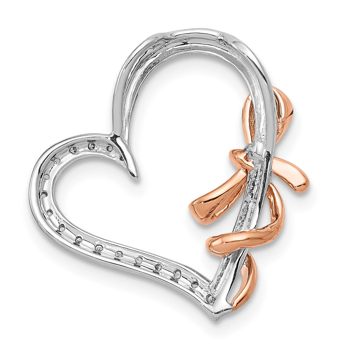 14k White and Rose Gold Diamond Polished Heart w/Bow Chain Slide-PM4898-005-WRA