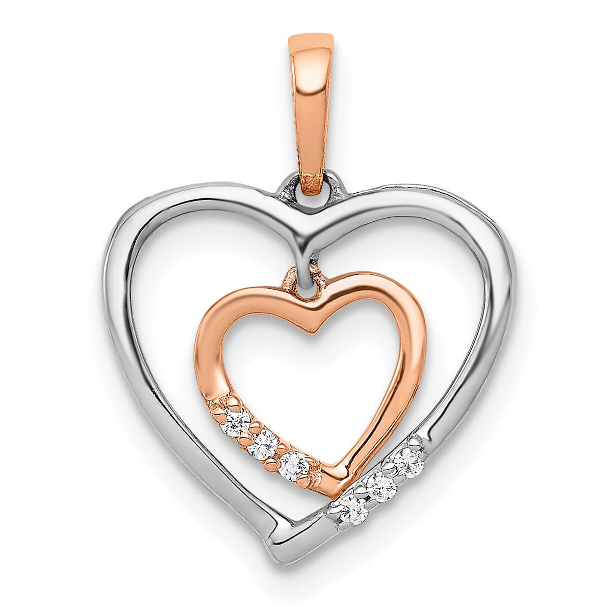 14kt White w/ Rose Gold Heart Charm Diamond Heart Pendant-PM4903-003-WRA