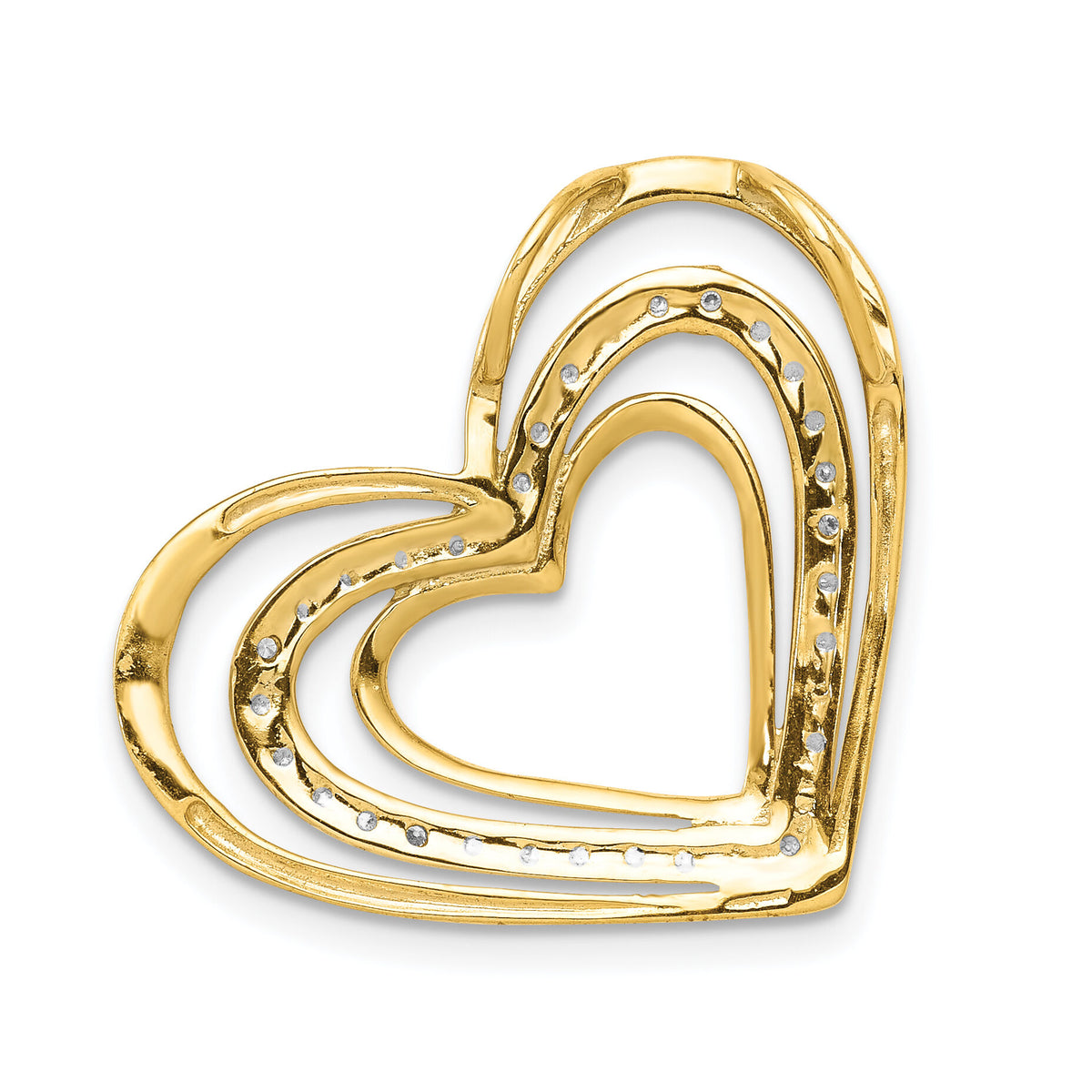 14k .01ct. Diamond and Rhodium Triple Heart Chain Slide-PM4909-001-YA