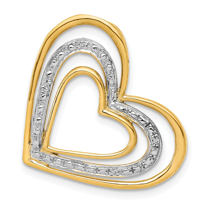 14k .01ct. Diamond and Rhodium Triple Heart Chain Slide-PM4909-001-YA
