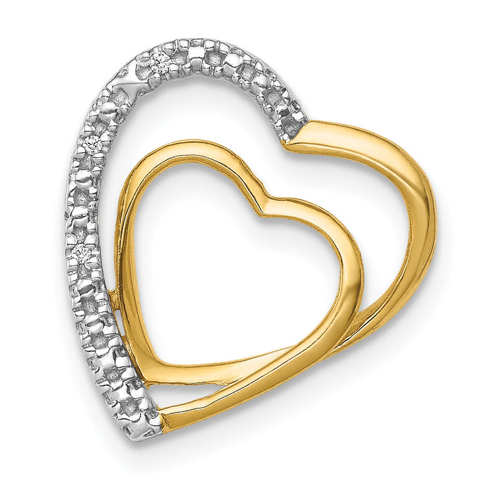 14k and Rhodium .01ct. Diamond Double Heart Chain Slide-PM4911-001-YA