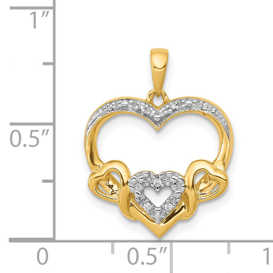 14k .03ct. Diamond and Rhodium Heart w/3 Smaller Hearts Pendant-PM4913-003-YA