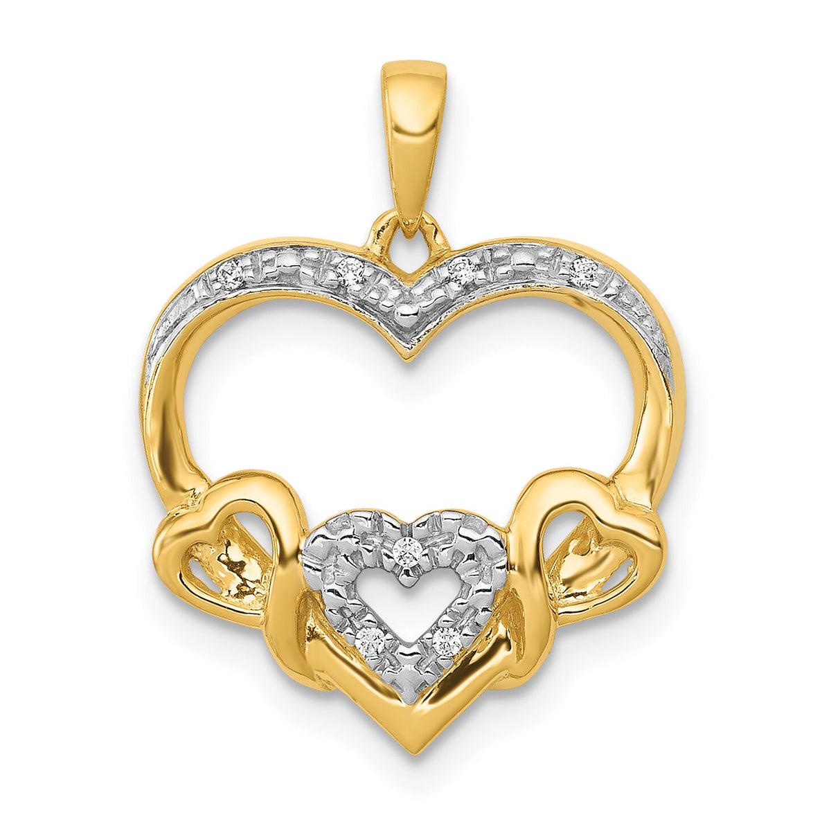14k .03ct. Diamond and Rhodium Heart w/3 Smaller Hearts Pendant-PM4913-003-YA