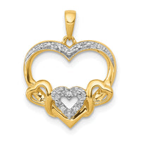 14k .03ct. Diamond and Rhodium Heart w/3 Smaller Hearts Pendant-PM4913-003-YA