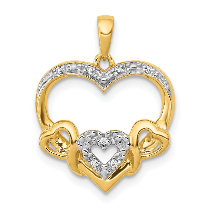14k .03ct. Diamond and Rhodium Heart w/3 Smaller Hearts Pendant-PM4913-003-YA